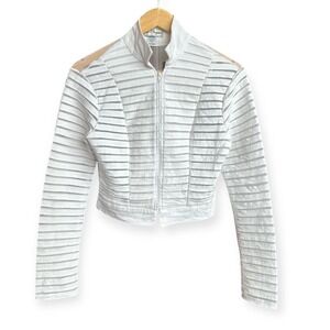 Y2K Vintage Sheer White Mesh Jacket M Alis Bryan Zip Up 90s‎ Cyber Club Kid USA